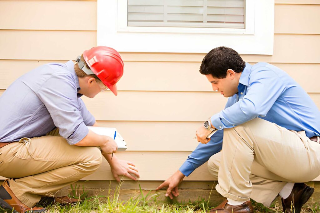 Homeowner checking for termite warning signs along skirting boards in Port Macquarie